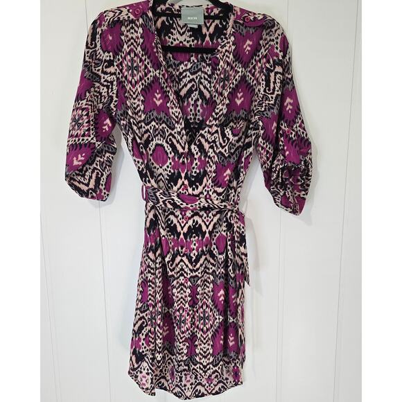 Maeve Dresses & Skirts - Maeve Ikat Purple Shirt Dress Workwear Belt Roll Tab Sleeve Size XS